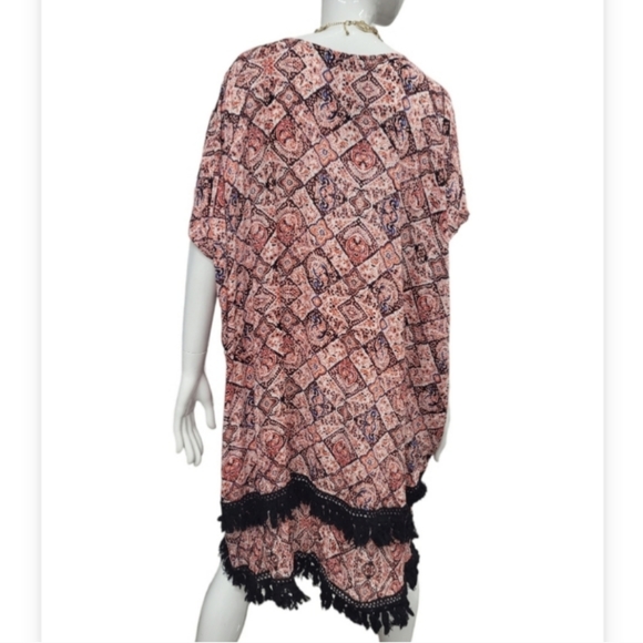 Gypsy 05 Mitram Printed Rayon Viole Hi/Lo Poncho Coverup In Red/Cobalt Small S - Picture 2 of 5